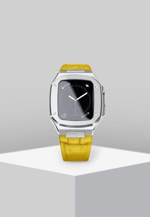 Apple Watch  Silver case  Yellow Leather Strap