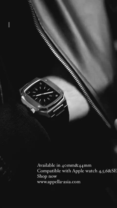 Apple Watch Case -Silver Black leather strap