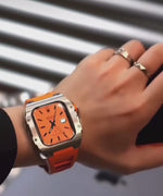 Load and play video in Gallery viewer, Apple Watch Case star screw Stainless steel Orange strap
