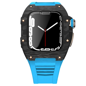 Apple Watch star screw  Case  -Carbon fibre & titanium  blue strap