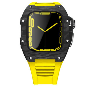 Apple Watch star screw  Case  -Carbon fibre & titanium  yellow strap