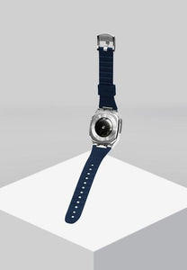 Apple Watch Case -Silver Black leather strap