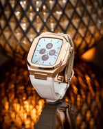 Load image into Gallery viewer, Apple Watch case -  18K Rose Gold  white Leather Strap
