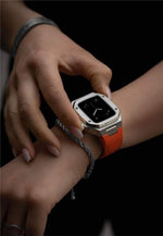 Load image into Gallery viewer, Apple Watch  Silver case  Orange Leather Strap
