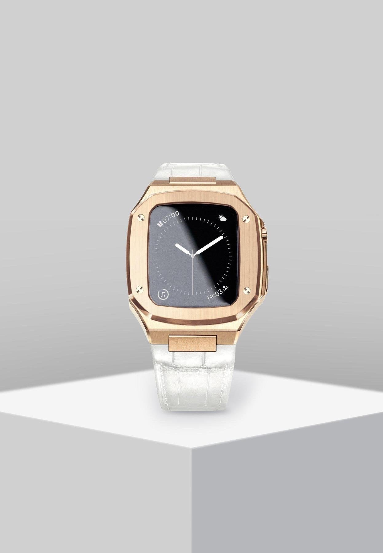 Apple Watch case -  18K Rose Gold  white Leather Strap